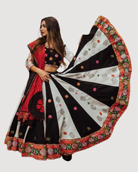 Hand-Block Printed Chaniya Choli with Kachchi Embroidery