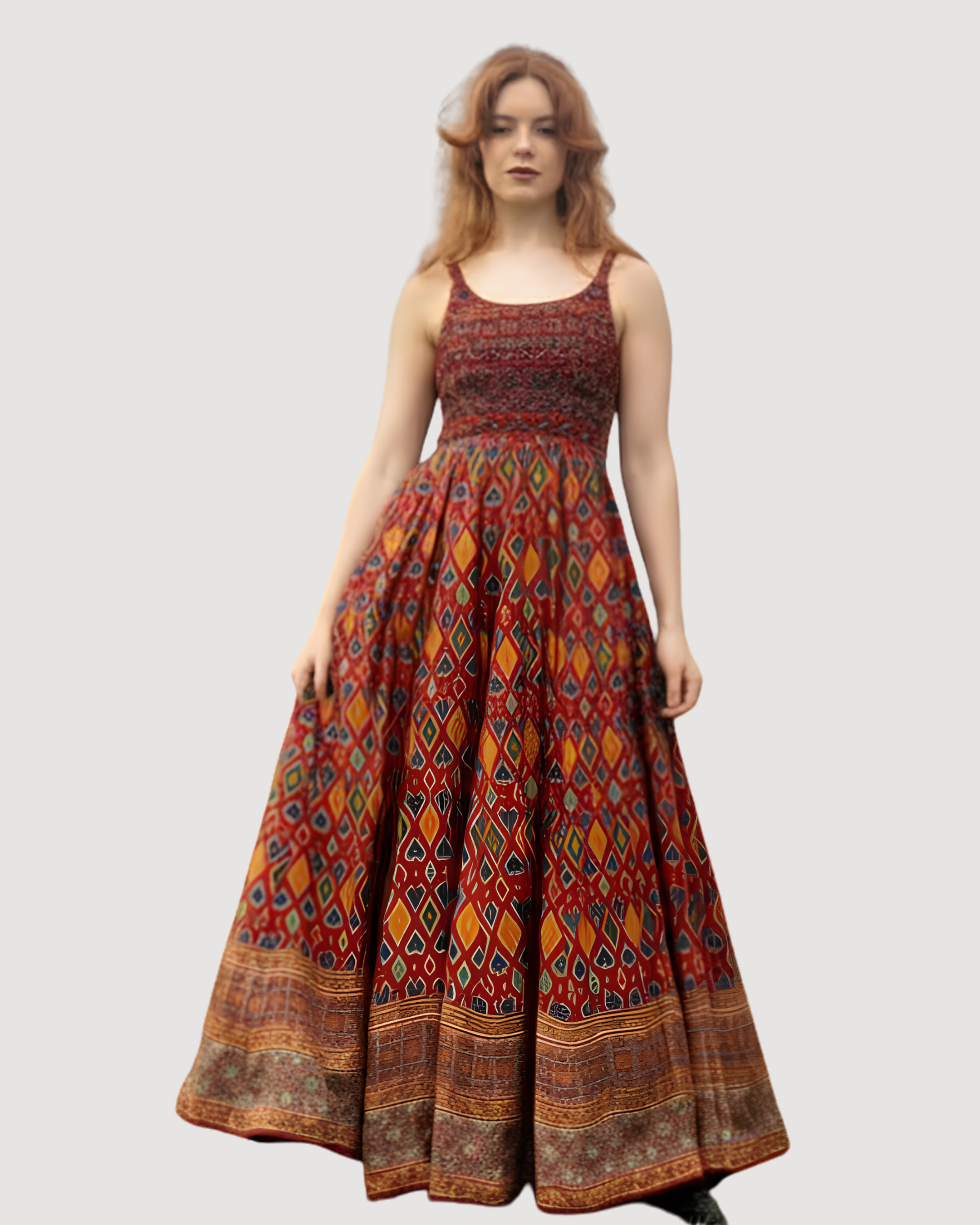 Louisa Red Dress with Patola Print