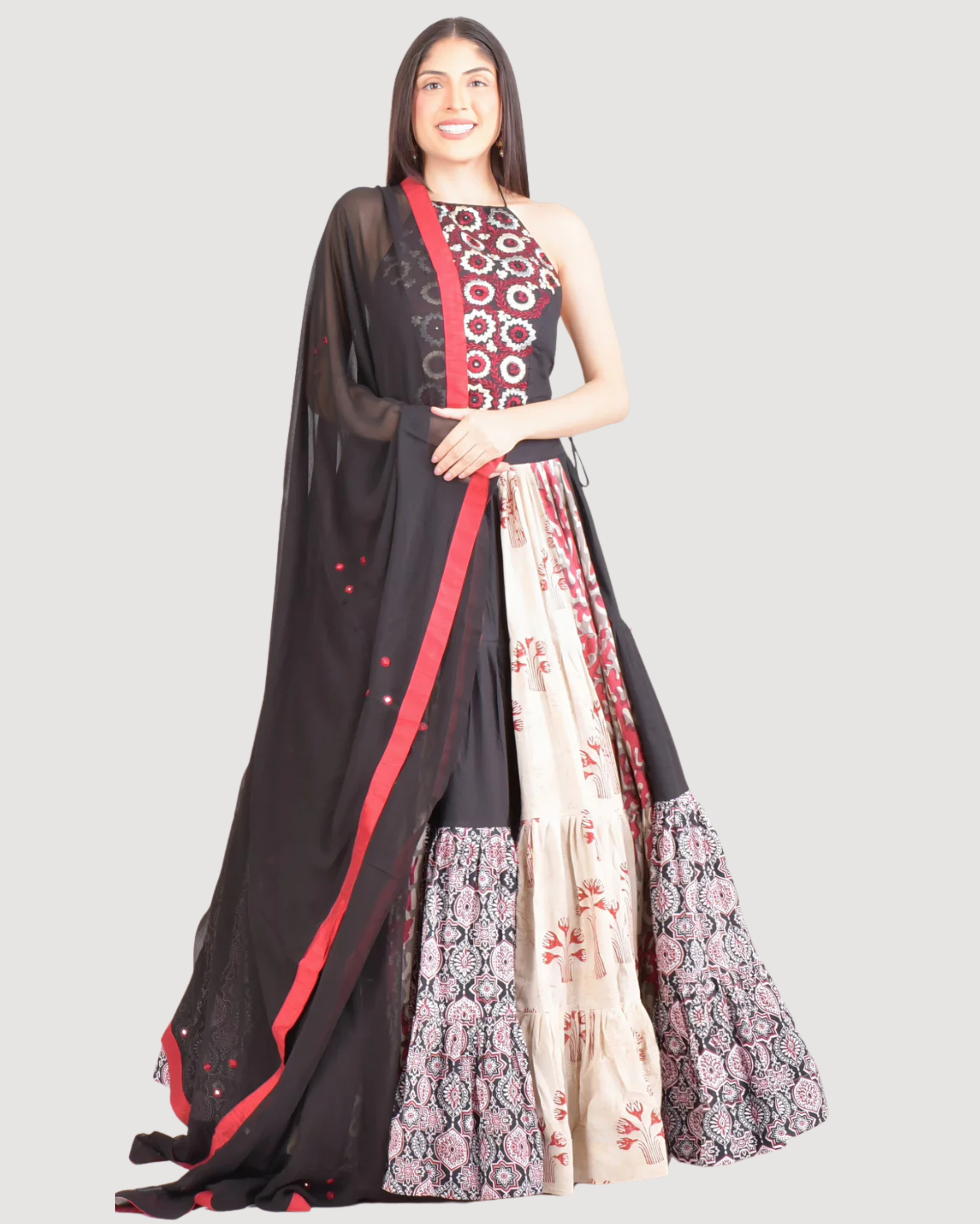 Full Flare Cotton Hand Blocked Chaniya Choli with Embroidered Blouse