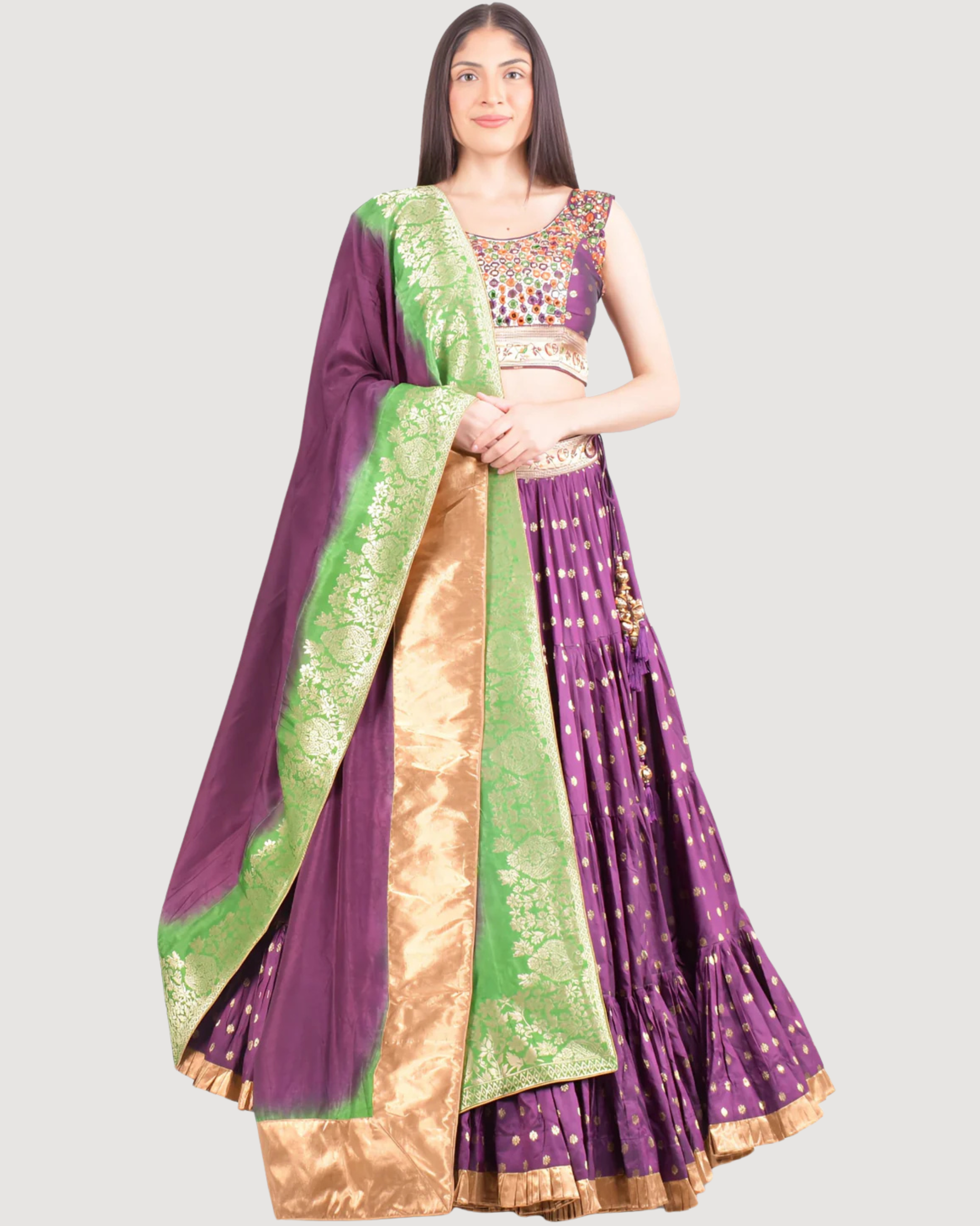 Elina Wine Full Flare Chaniya choli with Hand Embroidered Blouse