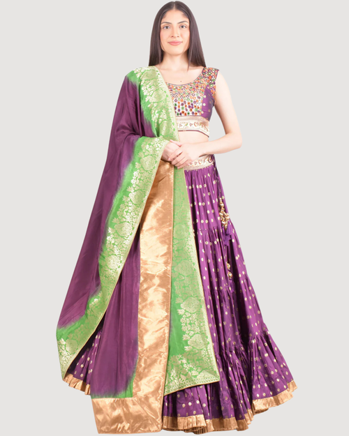 Elina Wine Full Flare Chaniya choli with Hand Embroidered Blouse