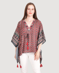 Yana Embroidered Ajrakh Kaftan Top