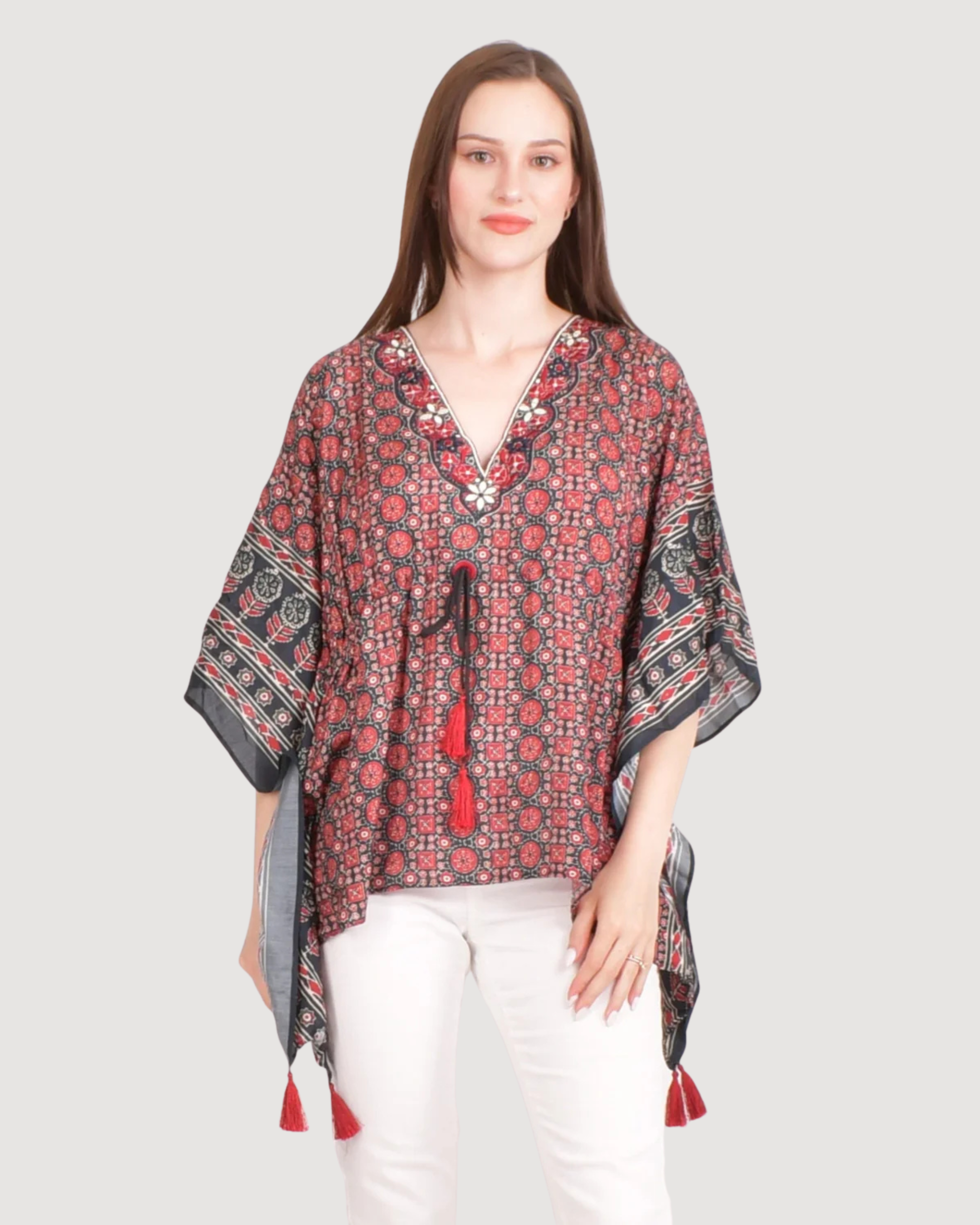 Yana Embroidered Ajrakh Kaftan Top