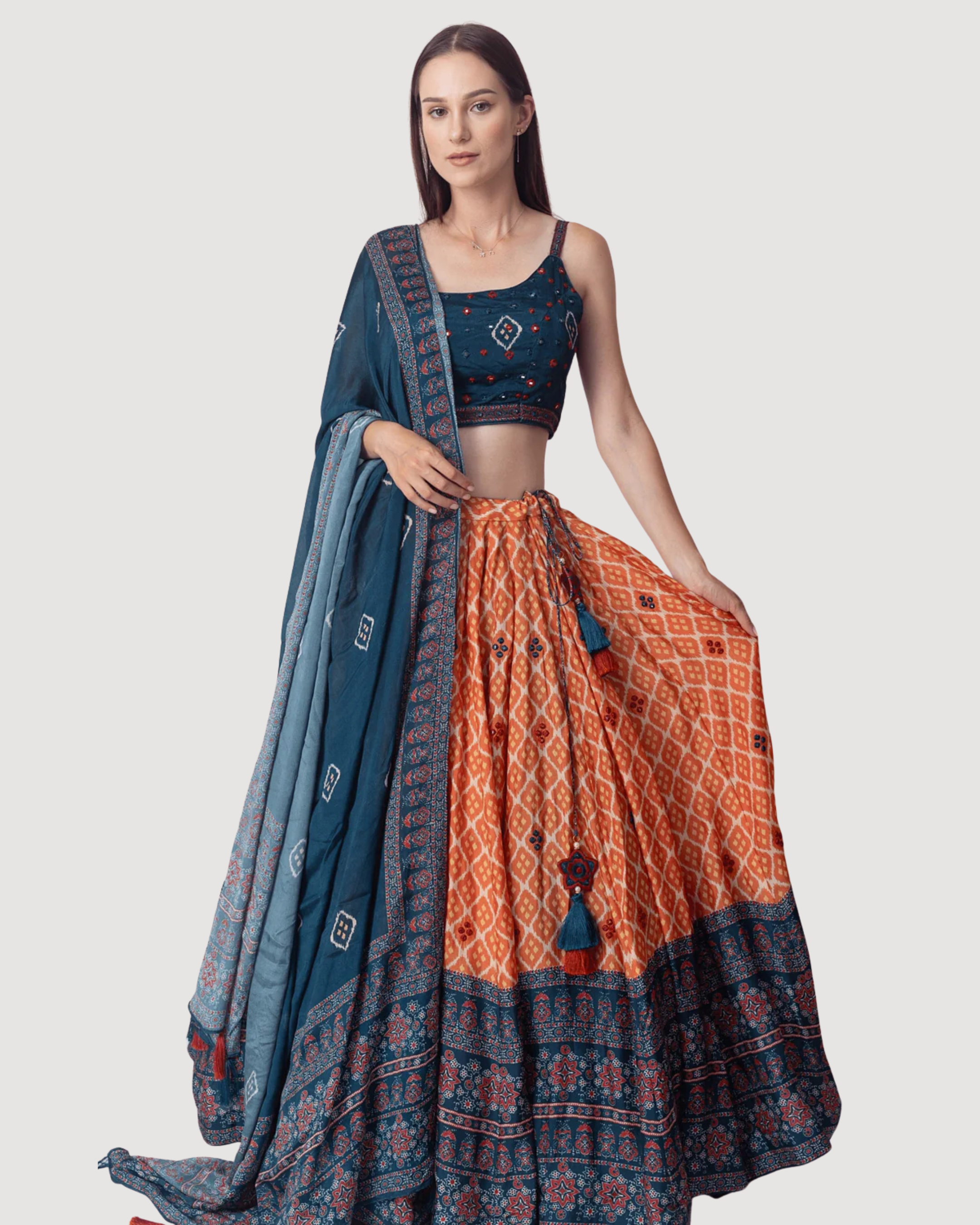 Lehenga with Mirror Embroidery