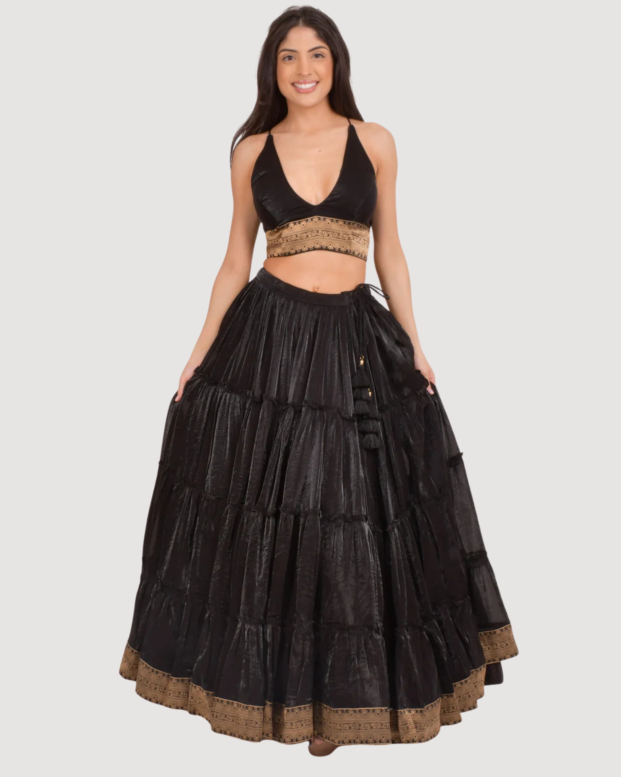 Ciara Black Tiered Lehenga Choli Set