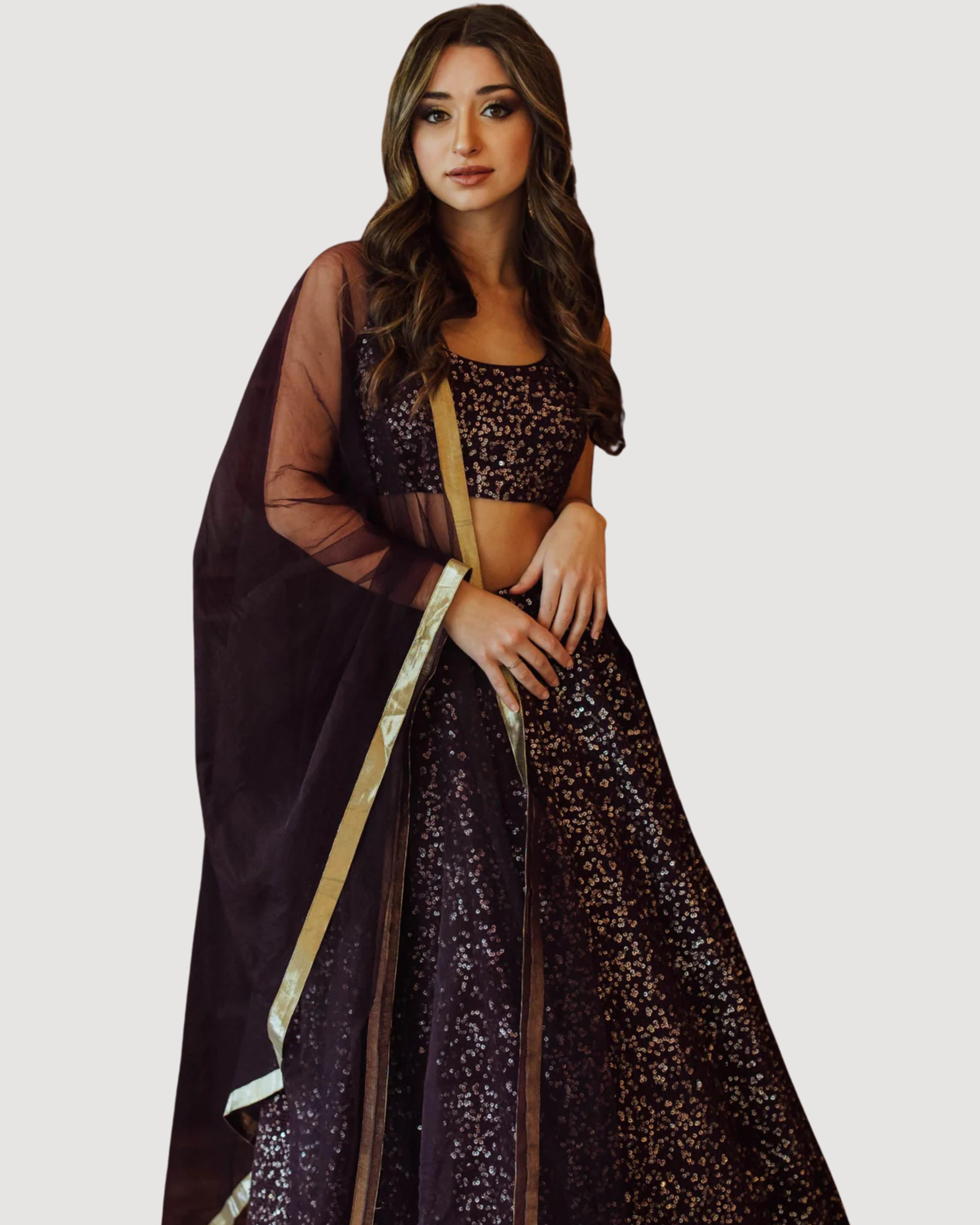 Wine Sequins Lehenga Choli Set