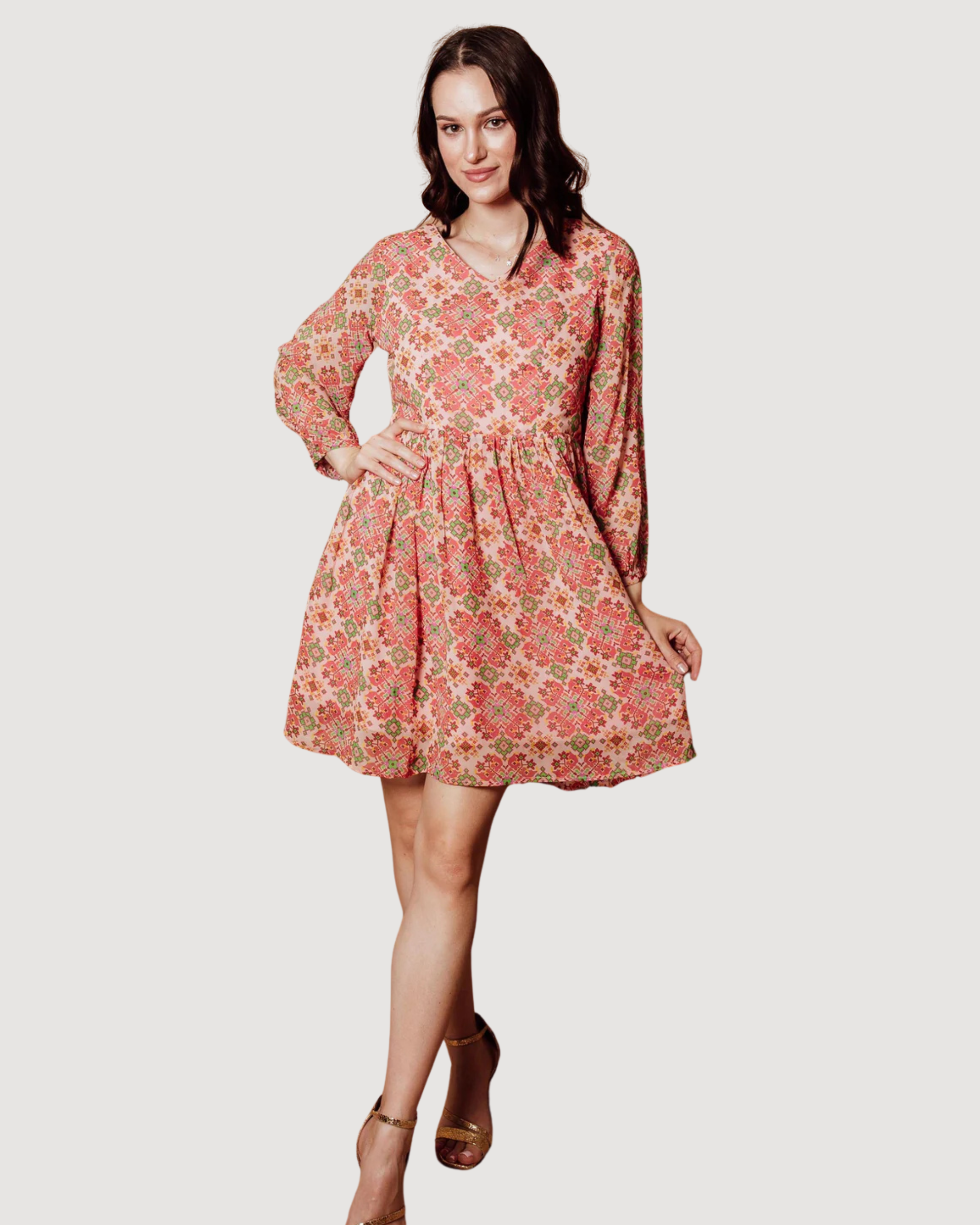 Floral Georgette V-Neck Mini Dress