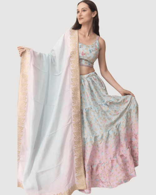 Banarasi Silk Tie Dye Lehenga with Hand Embroidered Blouse