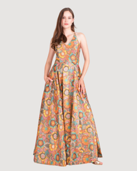 Long Dress with Sequins Work