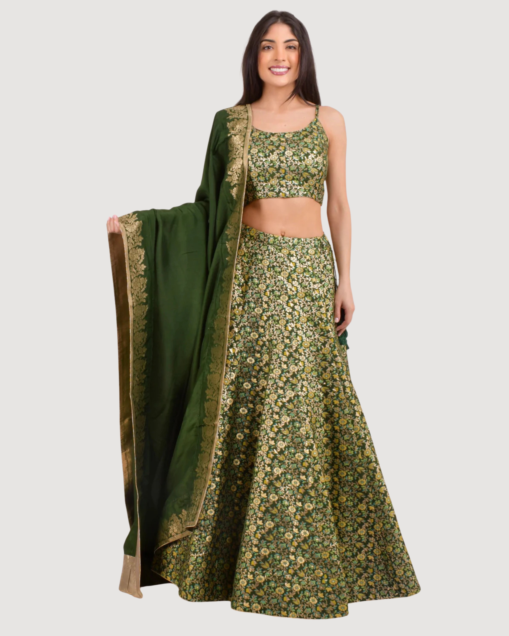 Beryl Green Banarasi Lehenga Choli Set