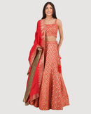 Flanna Red Banarasi Lehenga Choli Set