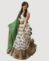 White Gold Embroidered Lehenga Set
