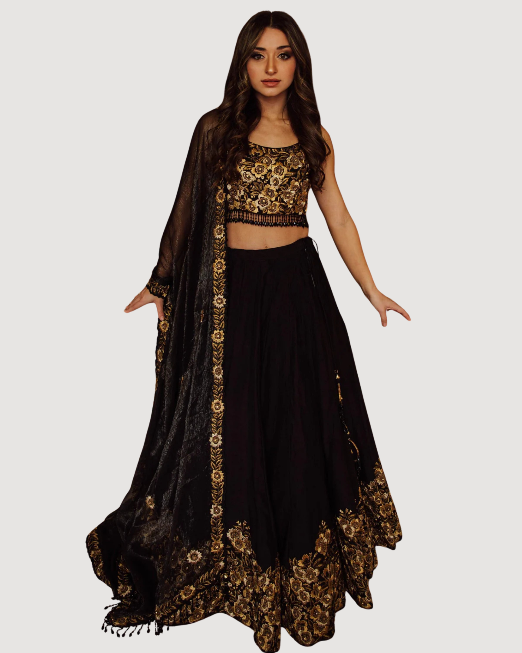 Black Floral Hand Embroidered Lehenga Choli Set