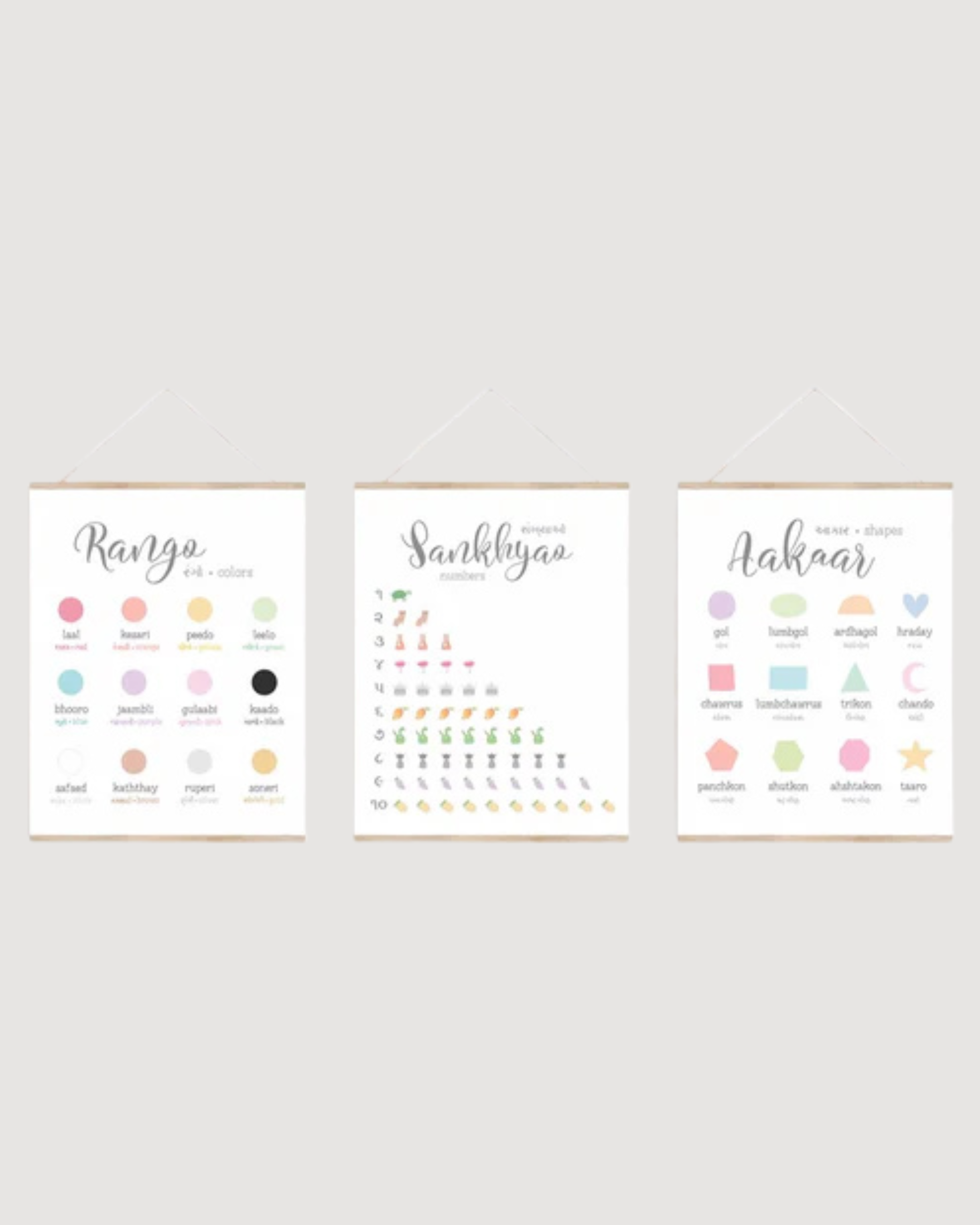 Bilingual Posters: Colors, Shapes, Numbers • Gujarati | Hindi