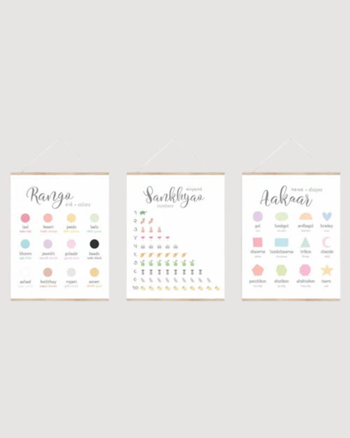 Bilingual Posters: Colors, Shapes, Numbers • Gujarati | Hindi