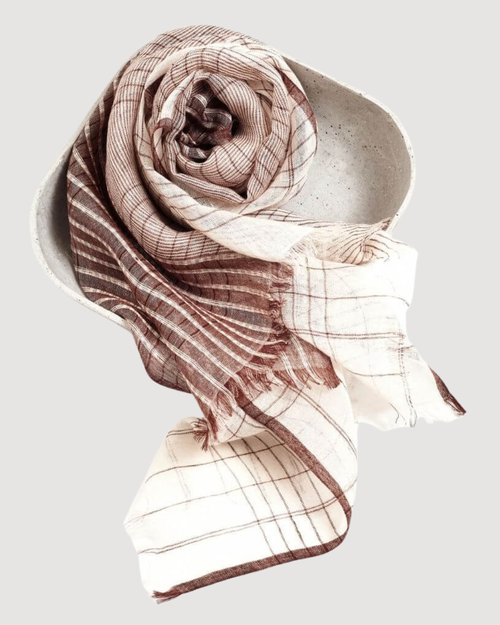 Auro White Striped Pattern Modern Artisan Handwoven Linen Scarf