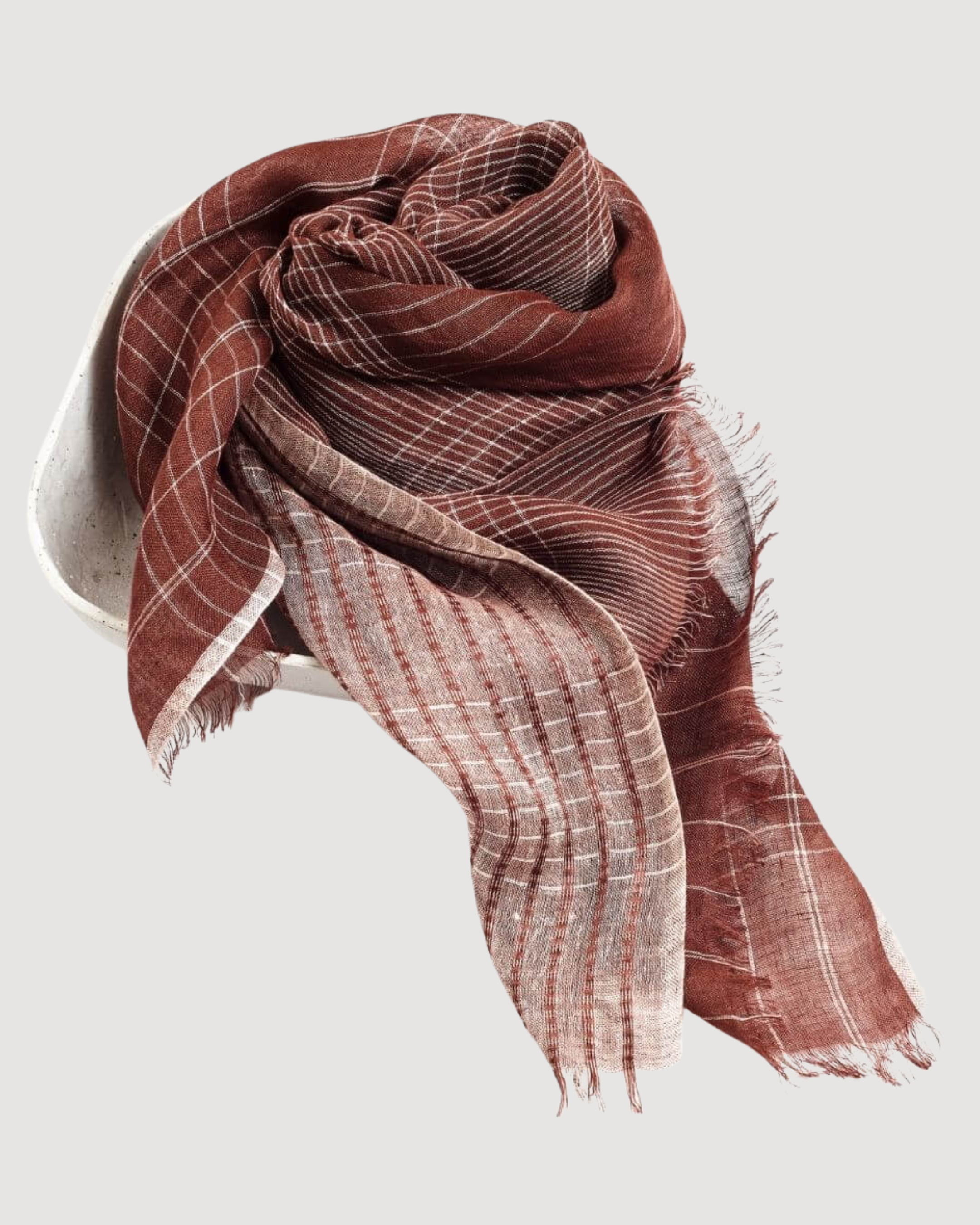 Auro Cinnabar Handwoven Earthy Rust Maroon Linen Scarf
