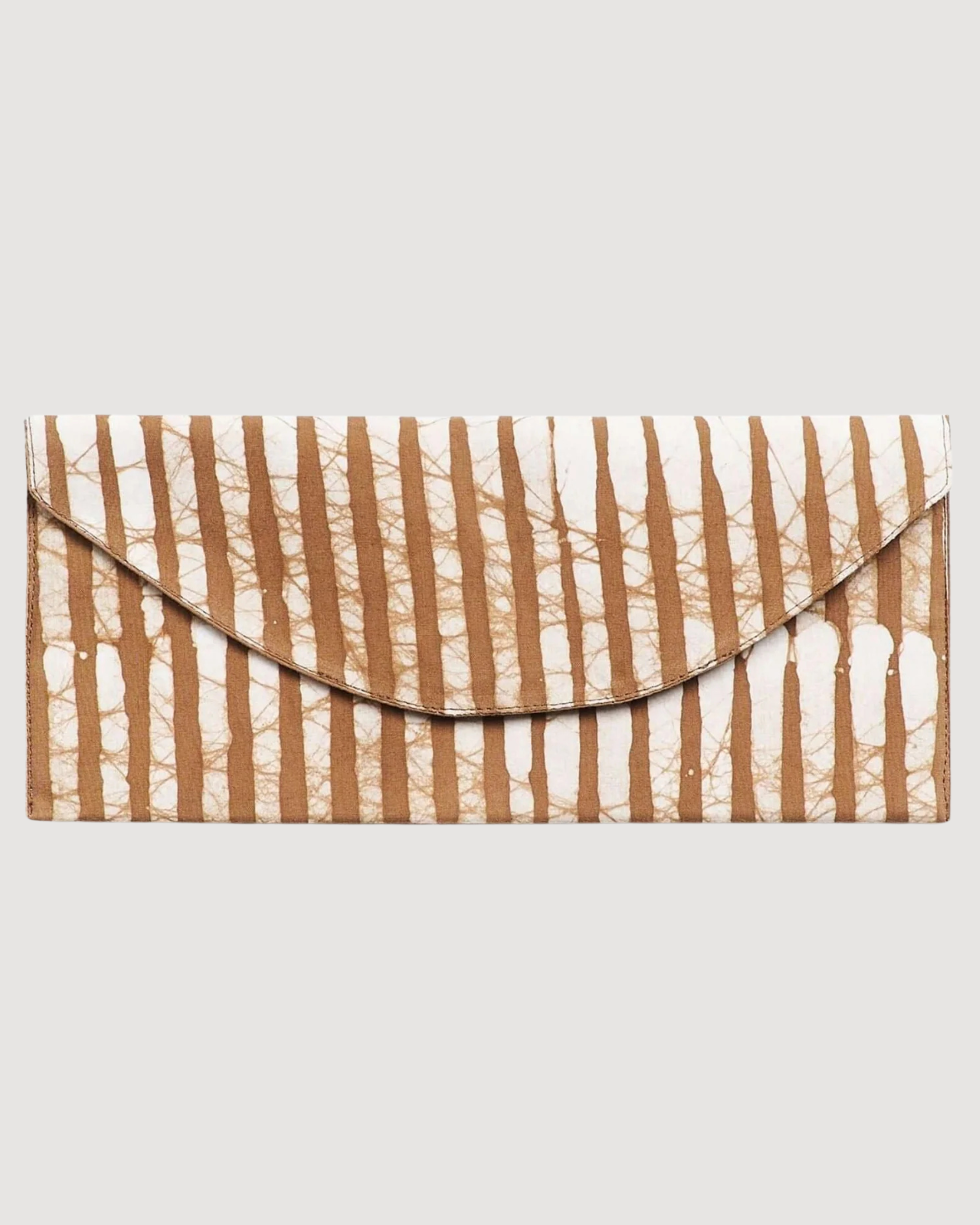 Oak Brown Stripes Cotton Wax Block Printed Envelope Pouch
