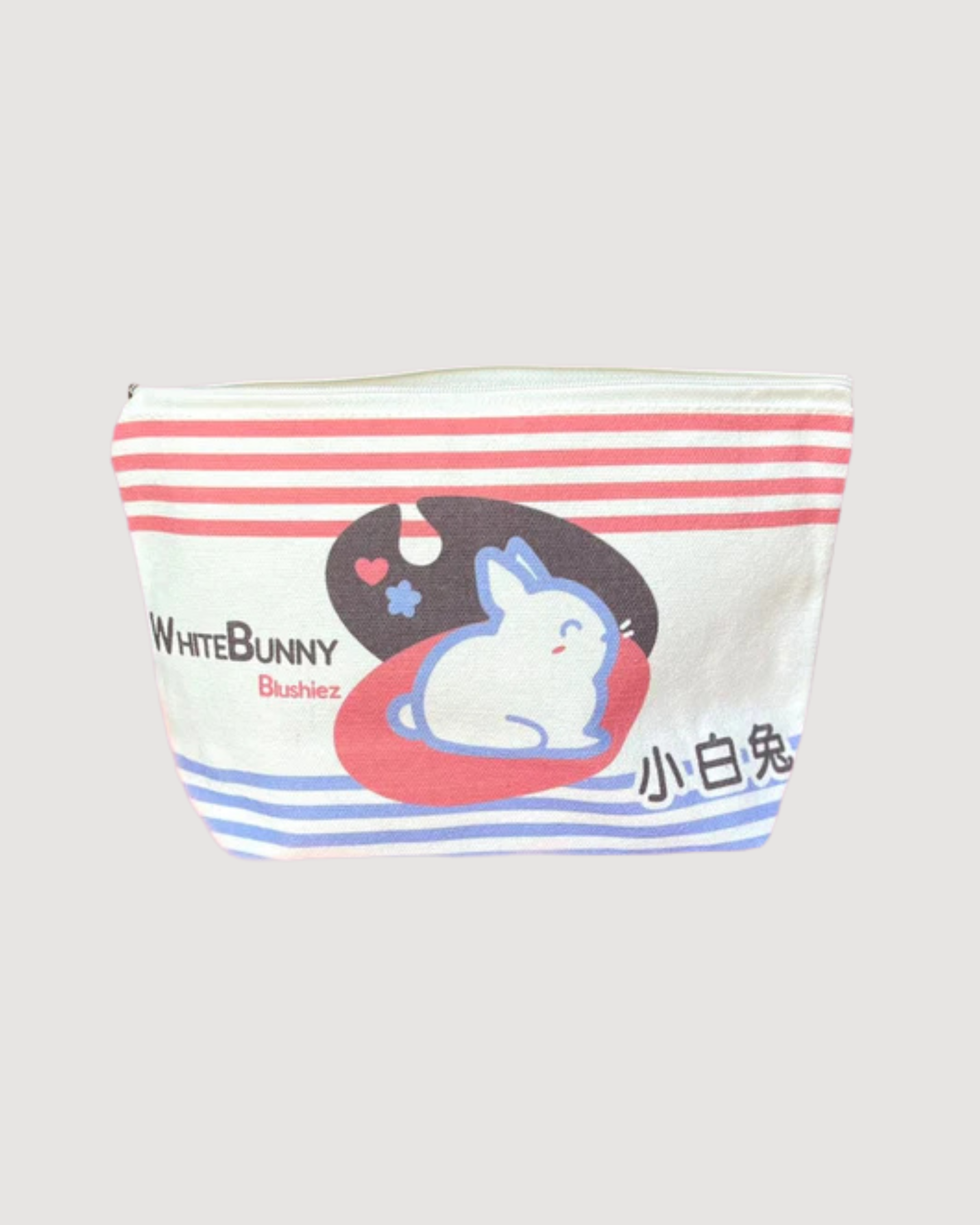 White Bunny Zippered Canvas Pouch