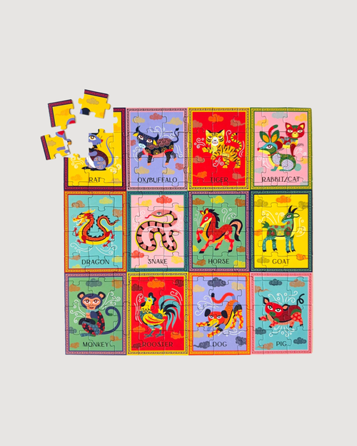 Chinese/Vietnamese Zodiac 100-Piece Puzzle + Zodiac Guide - CULTR