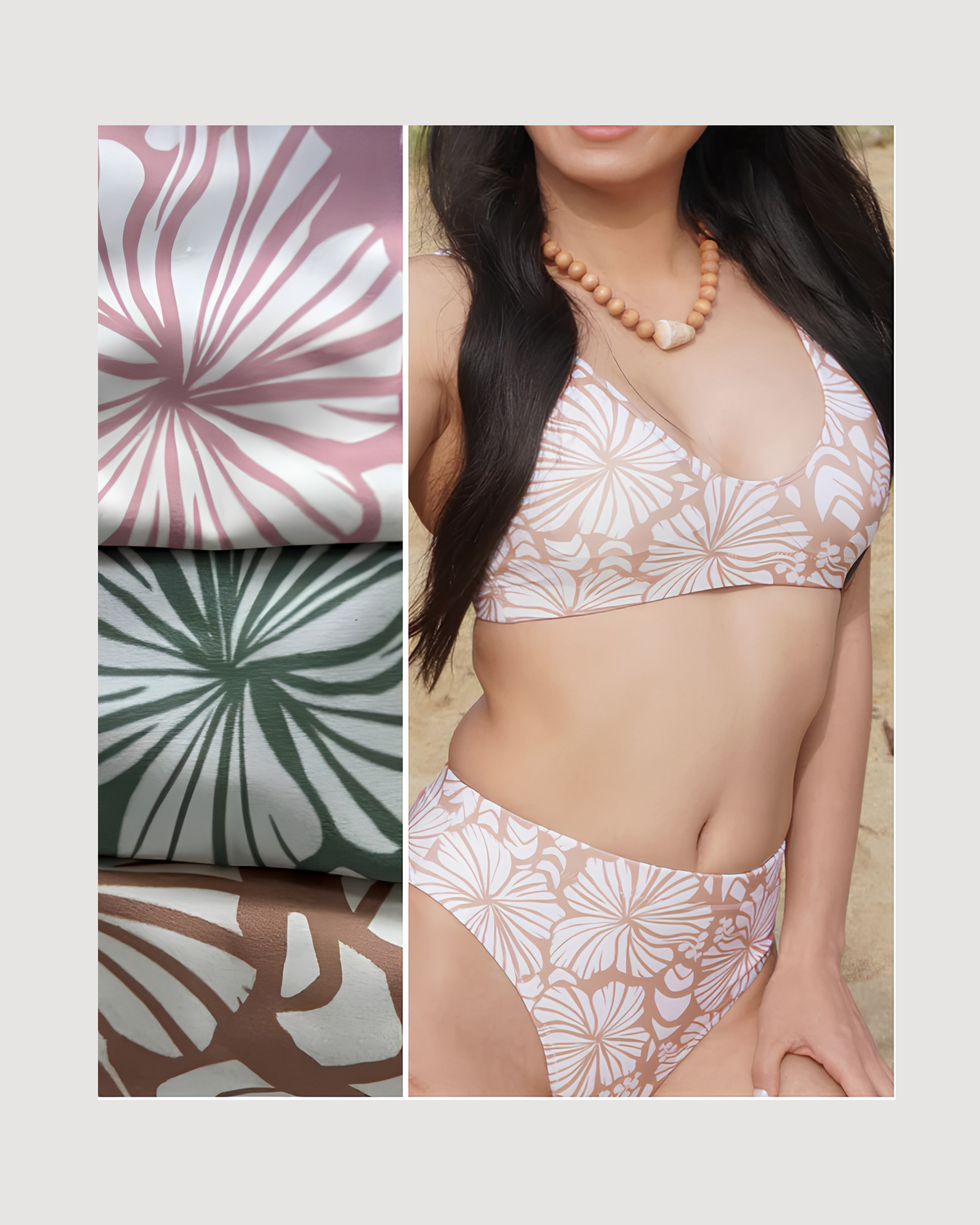 Hibiscus & Shells Recycled Swim Top/ Low Impact Sports Bra