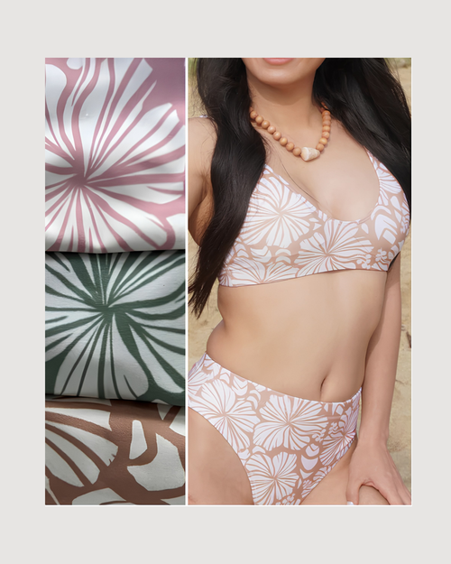 Hibiscus & Shells Recycled Swim Top, Low Impact Sports Bra - CULTR