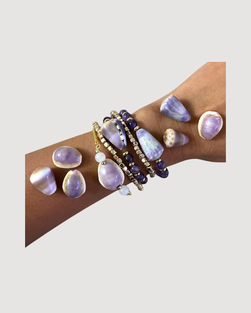 Peace Stone Ocean Bracelets, Certified Amethyst with Handpicked Shells - CULTR