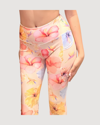 Sandy Watercolor Hibiscus Recycled Leggings