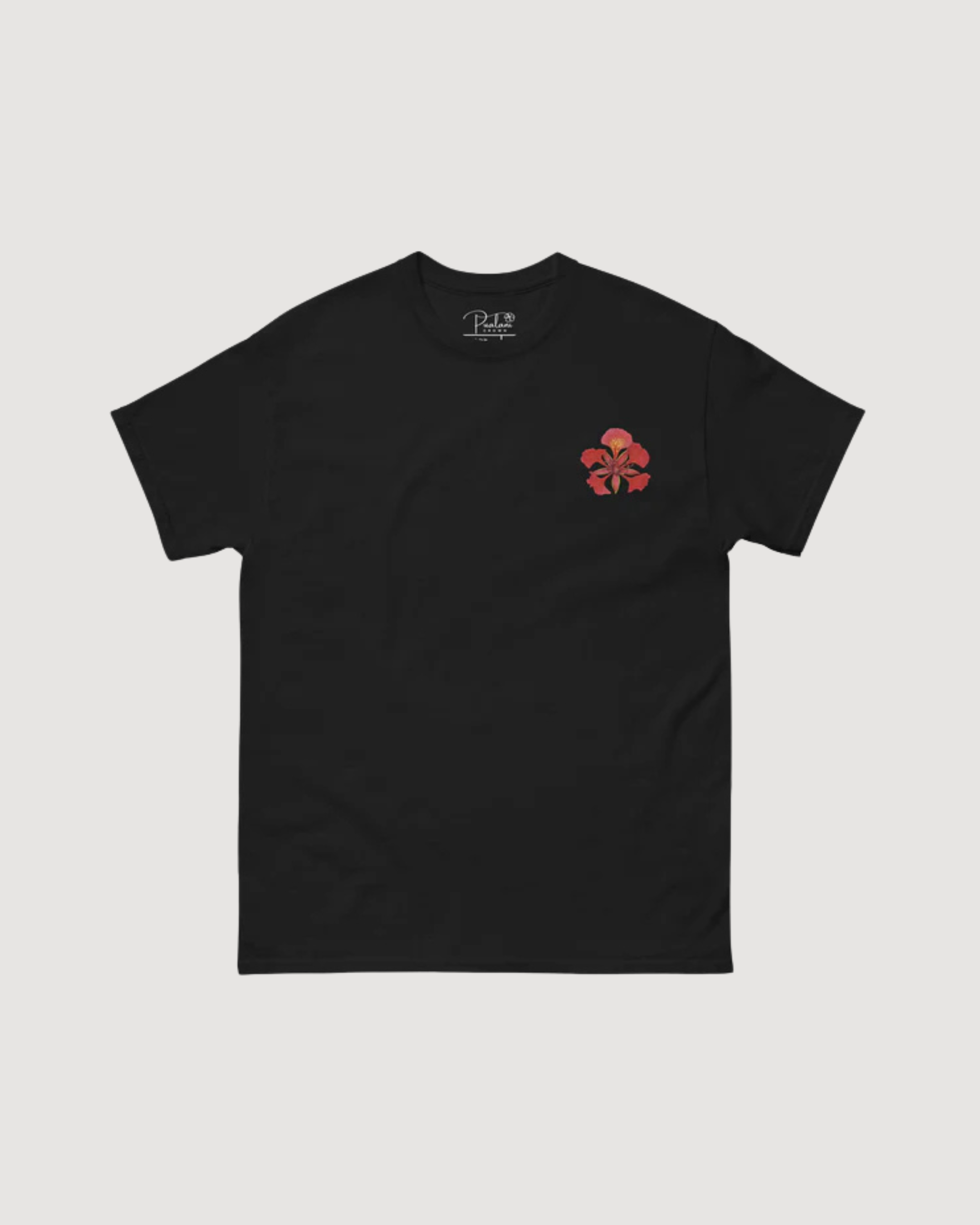 Pualani Crown Embroidered Flame Tree Tee (100% Organic Cotton)