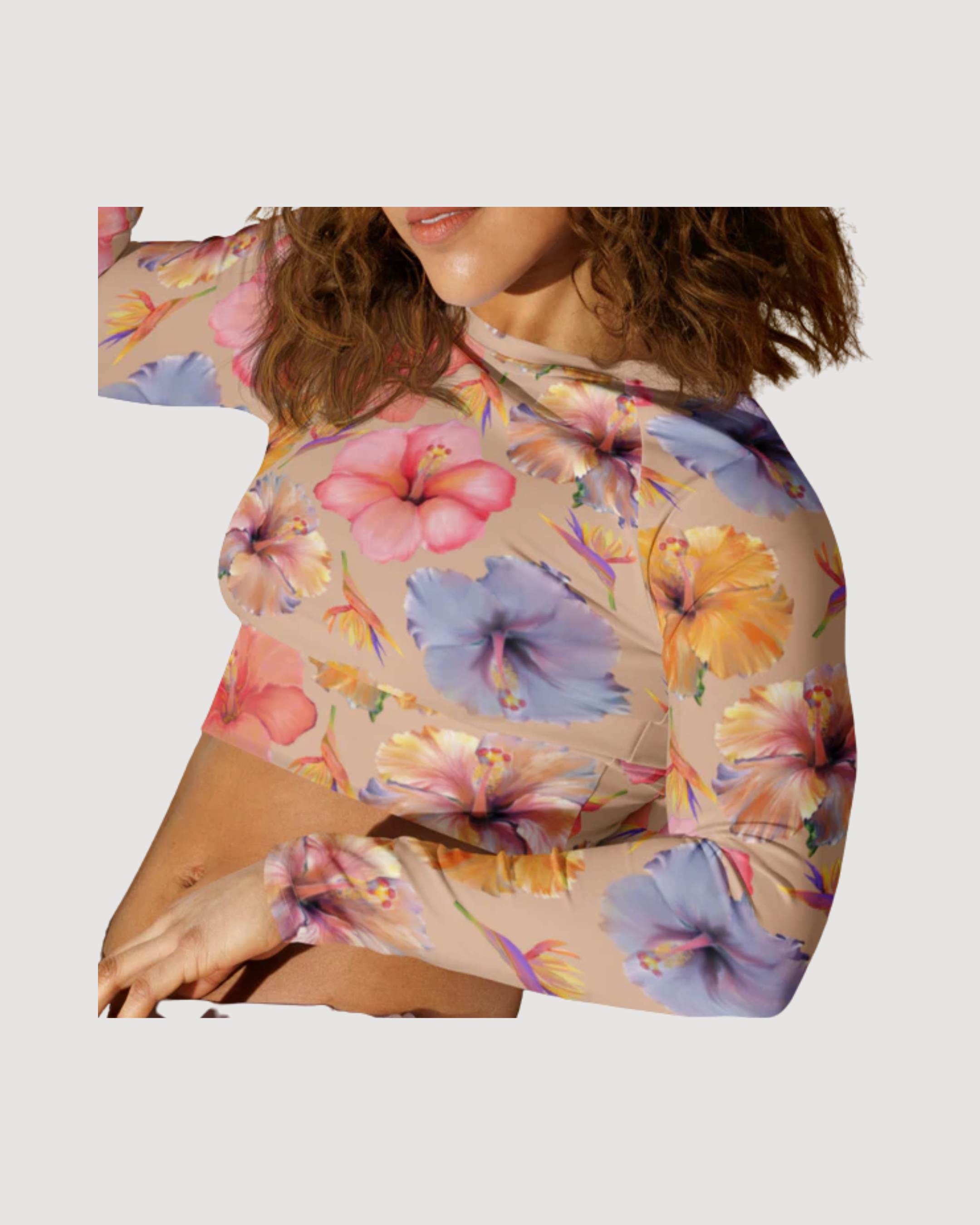 Sandy Watercolor Hibiscus Recycled Crop Top