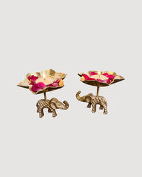 Elephant & Lotus Bowl Tea-light Holder Set of 2