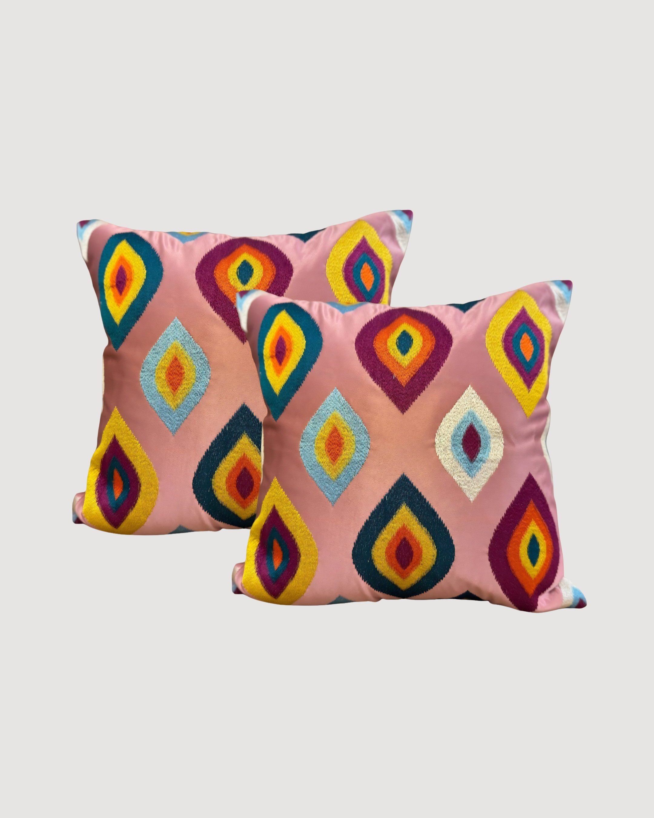 Satin Cushion or Pillow Cover with Eye Embroidery, Set of 2
