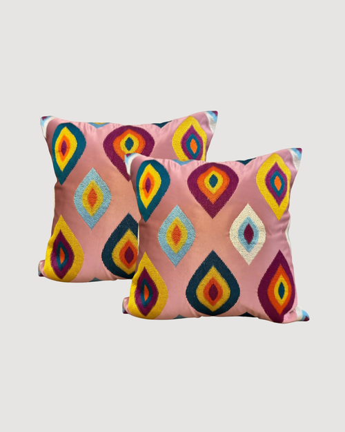Satin Cushion or Pillow Cover with Eye Embroidery, Set of 2