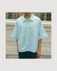 Dori Brocade Straight Collar Shirt Jade Blue