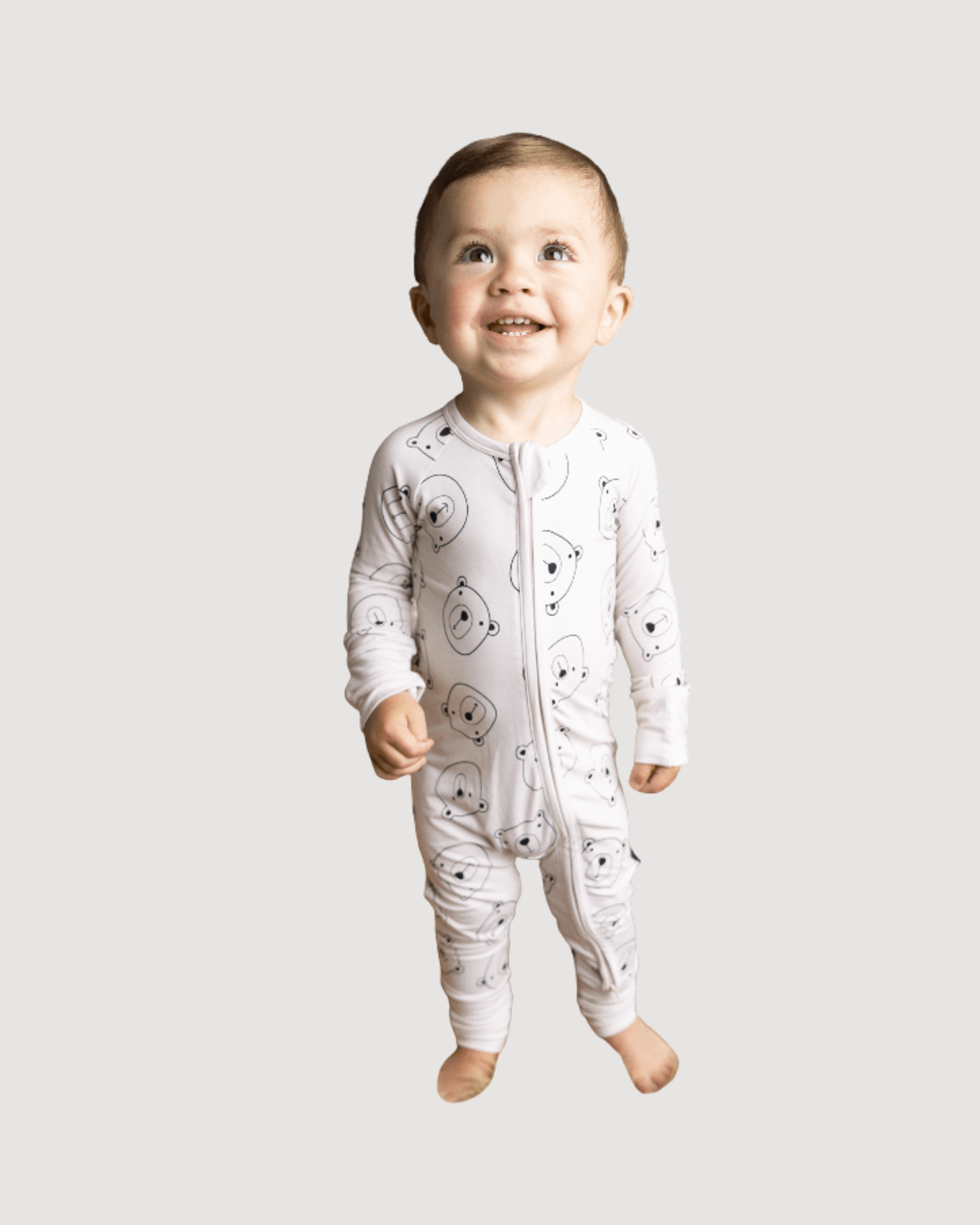 Zippered Romper in Winter Bear