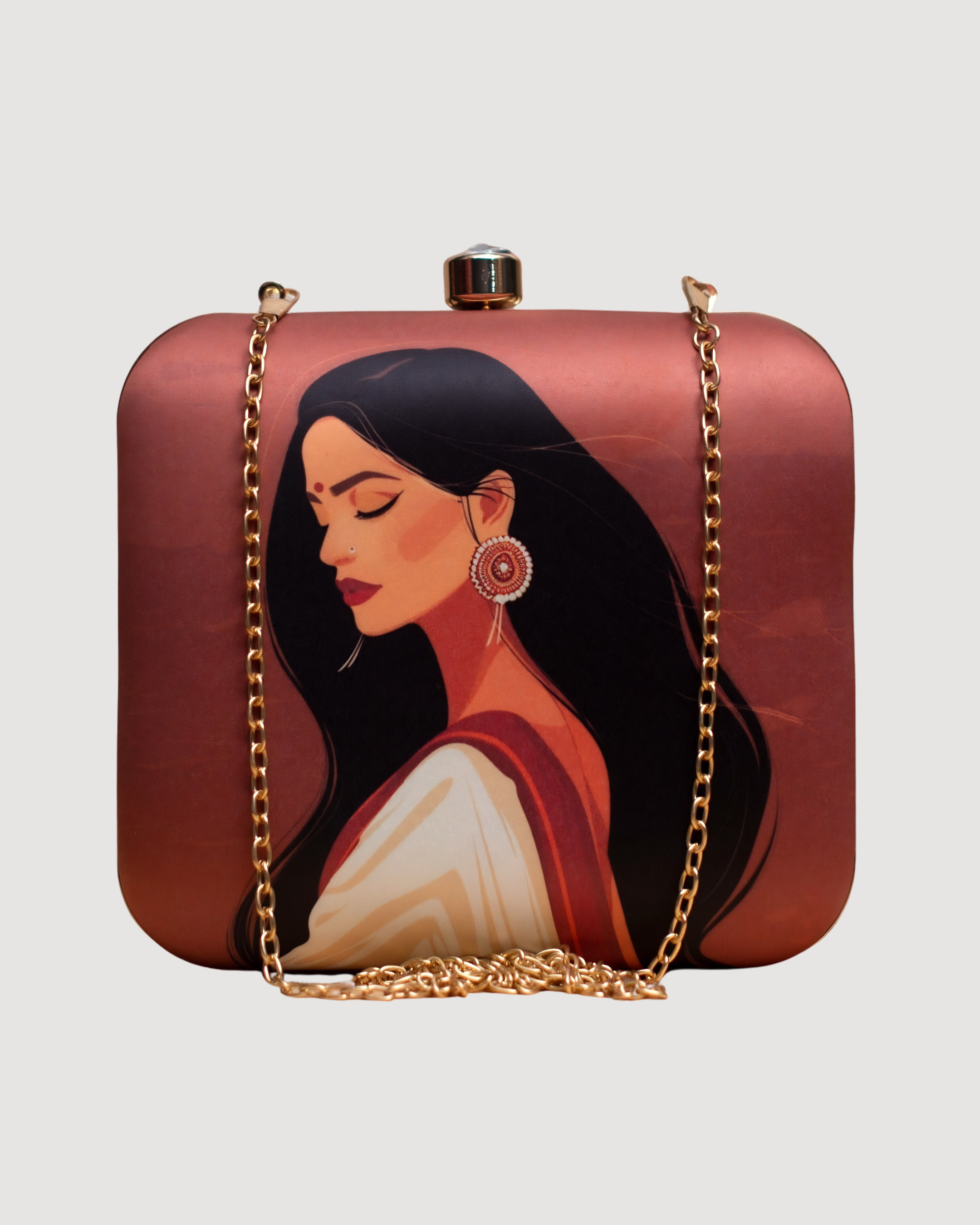 Clutch with Women Portrait in Saree & Long Hair