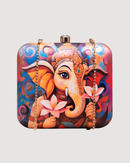 Indian Ethnic Designer Box Clutch with Lord Ganesha with Flower Design