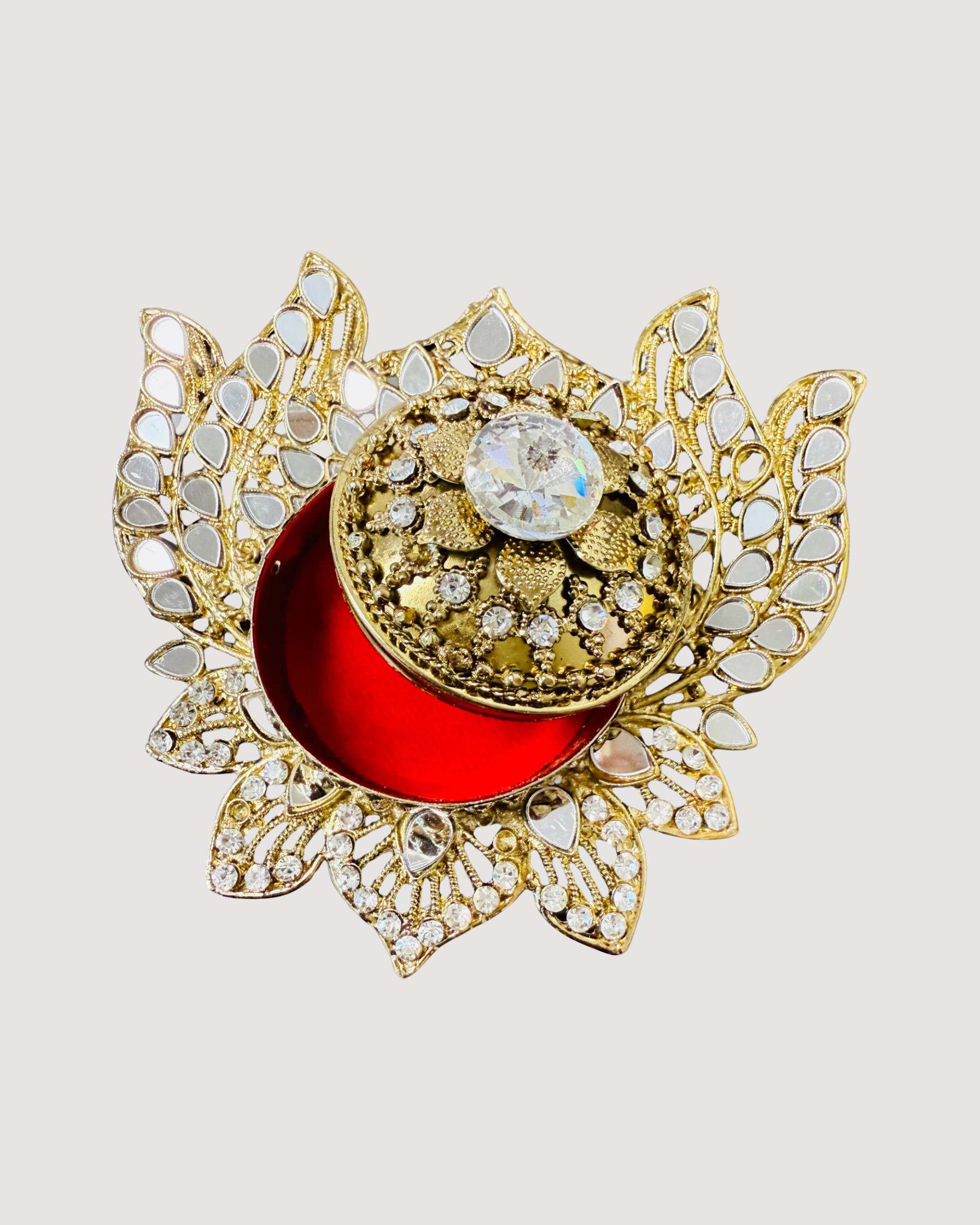 Handmade Designer Lotus Shaped Kundan Dibbies/Sindoor Daani/Trinket Box
