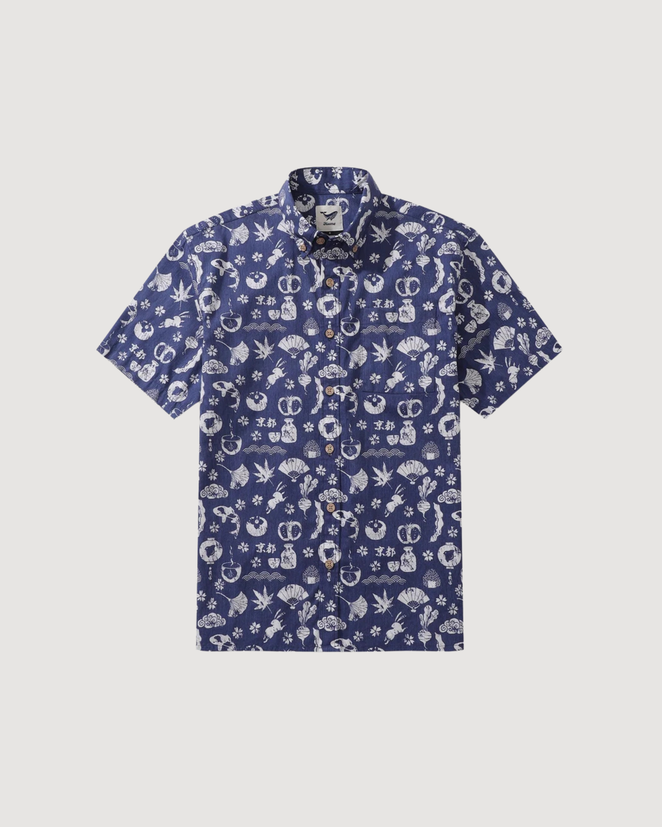 Men's Hawaiian Shirt Kyoto Memories By House of Haricot Cotton Button-down Short Sleeve Aloha Shirt