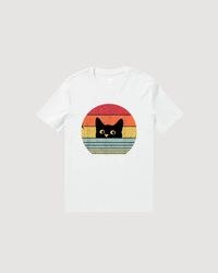 Hawaiian Tee For Men Retro Cute Cat Tee Crew Neck 100% Cotton - WHITE
