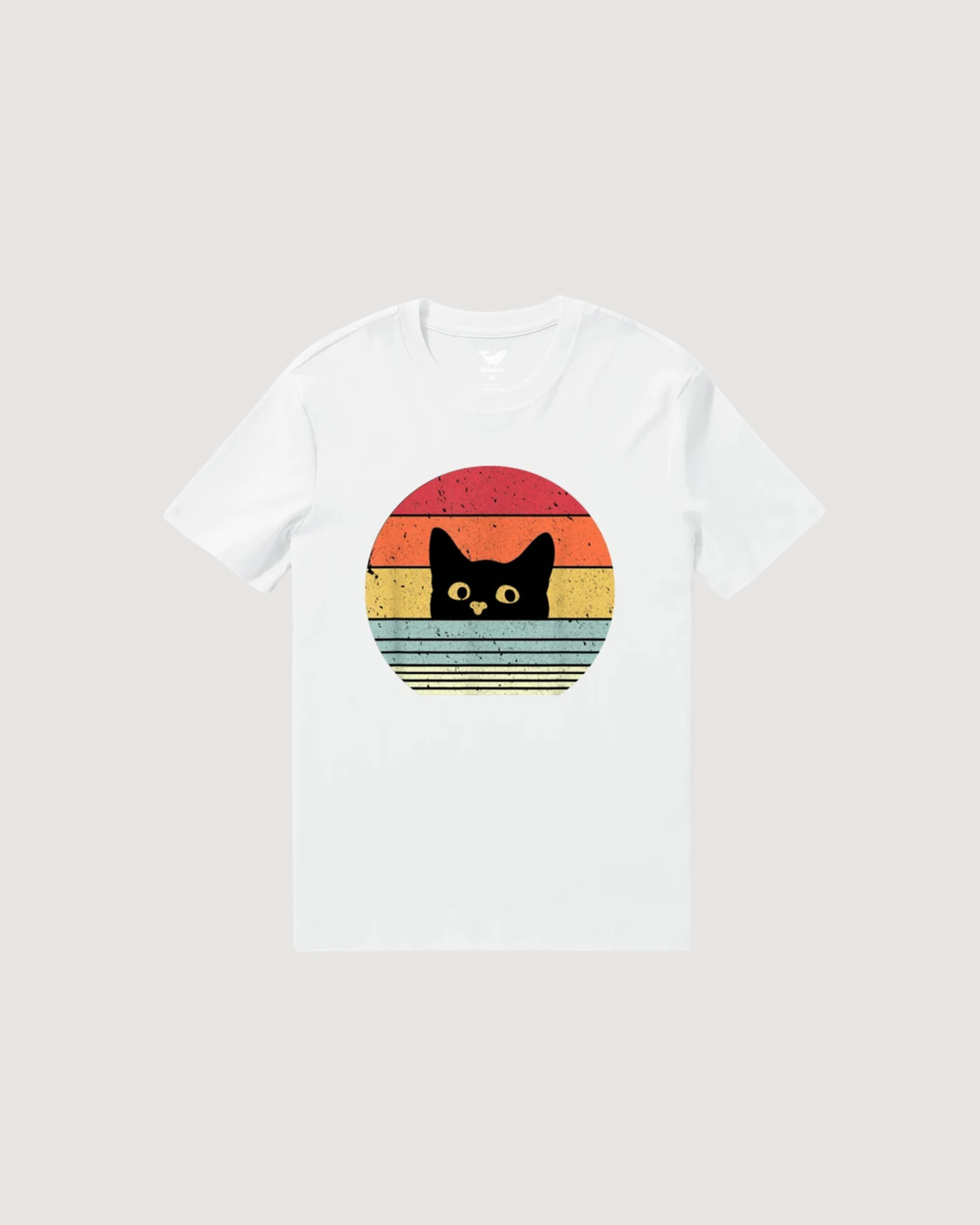 Hawaiian Tee For Men Retro Cute Cat Tee Crew Neck 100% Cotton - WHITE