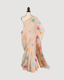 Mou: Beige & Gold Bengal Silk Linen Saree | Elegant Festive Wear