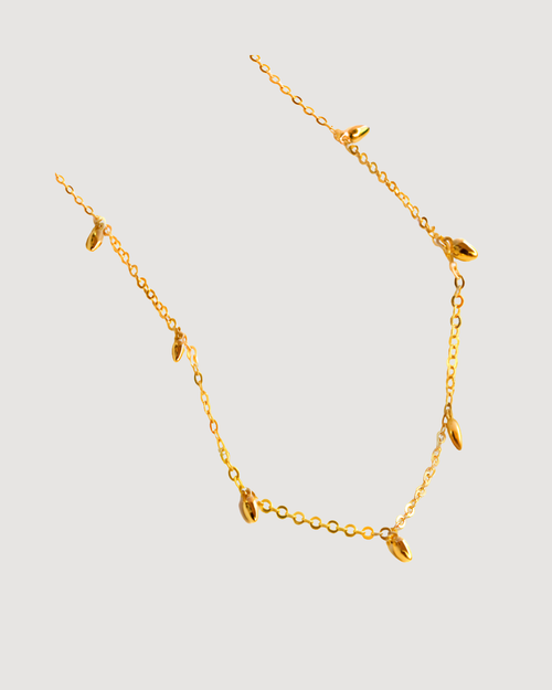 RICE Bead Thin Chain Strand Necklace | 18K Gold Over Sterling Silver