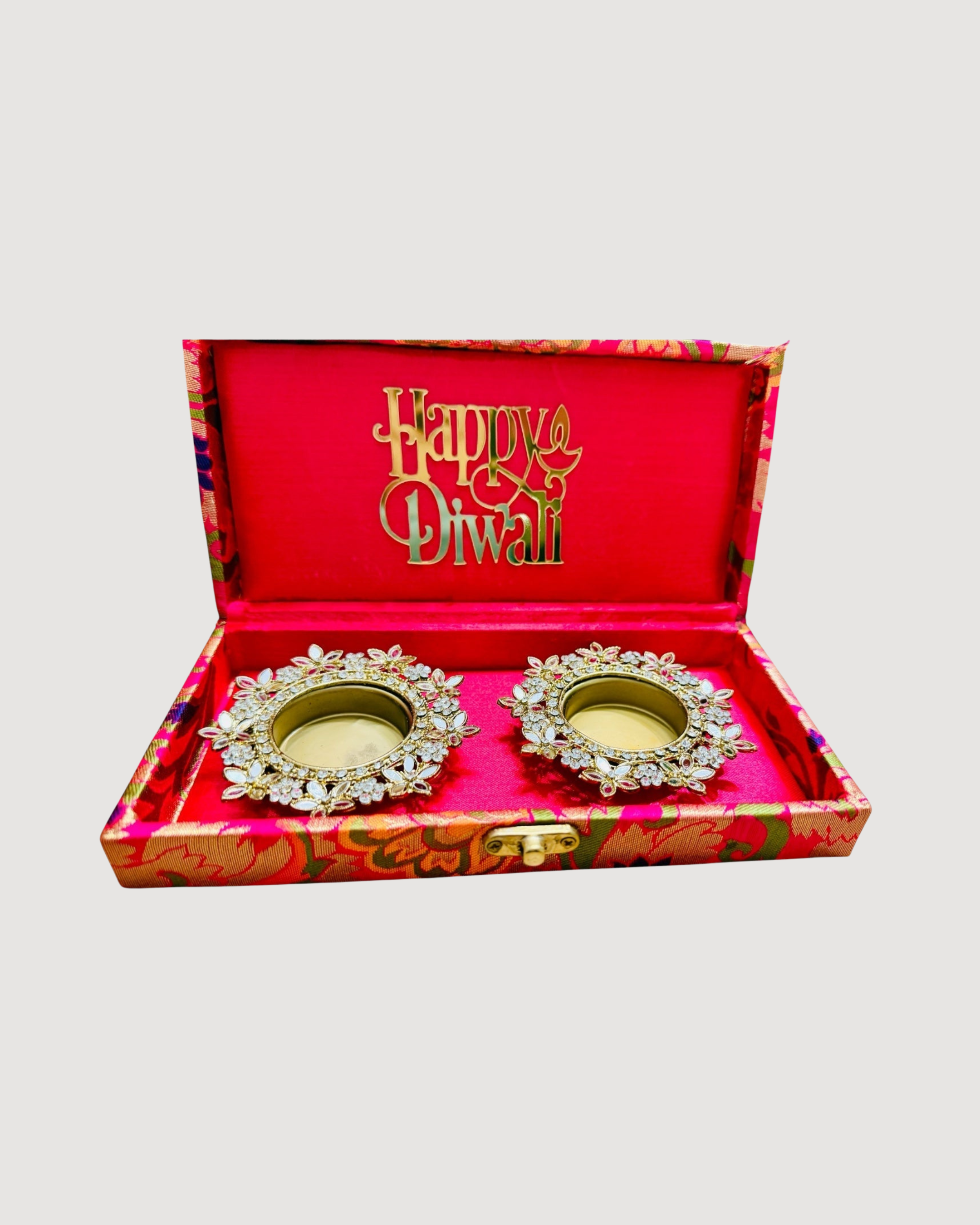 Set of 2 Diyas in Gift Box with Happy Diwali Cutout