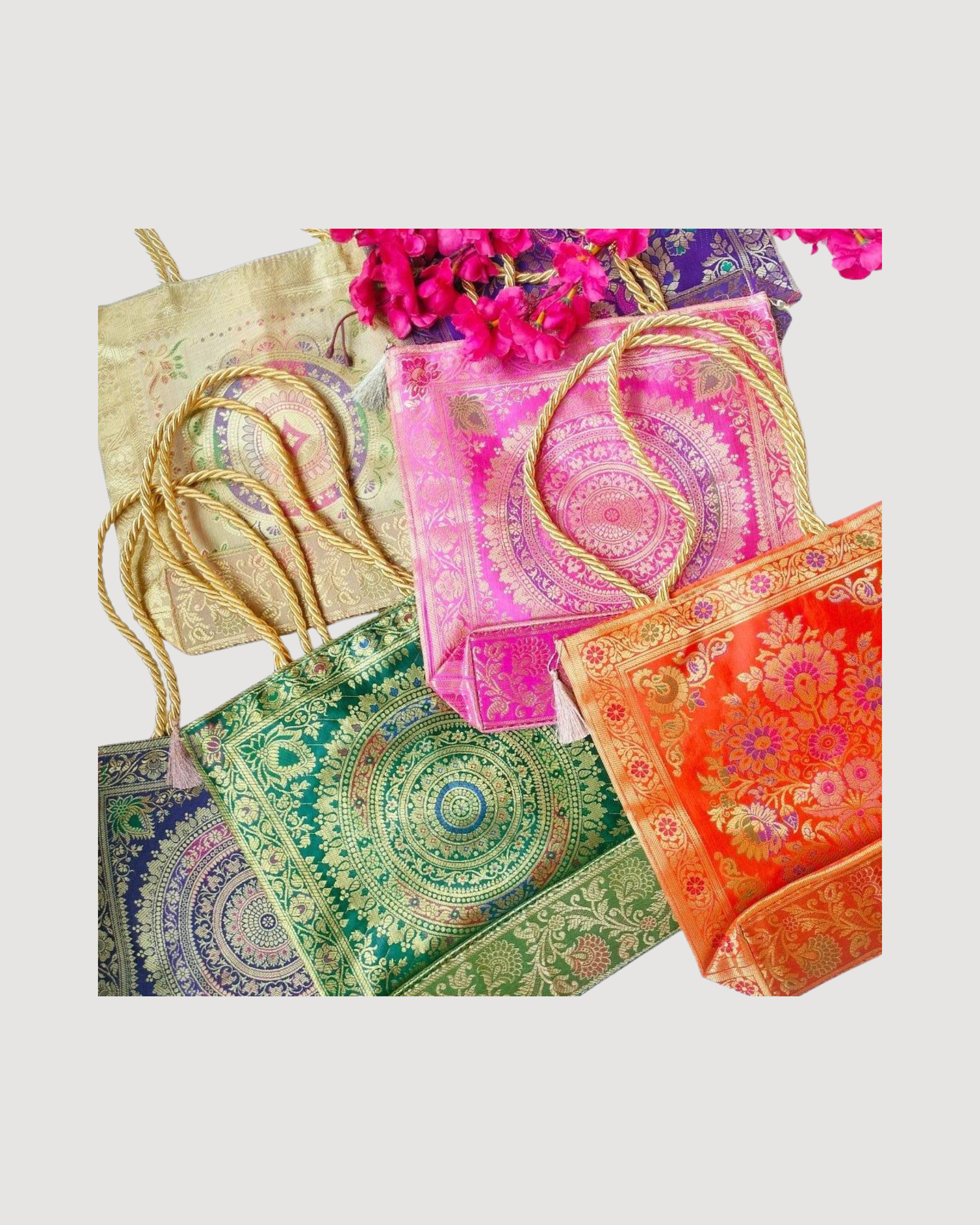 Banarasi Silk Bags with Zipper & Handle (Assorted)