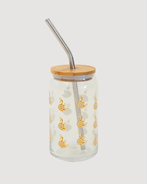 Henna Peacock Glass Tumbler – Sip with Elegance and Tradition