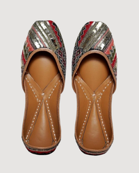 Black Ethnic Leather Punjabi Jutti with Sequence Work | Indian Women Footwear | Womens'  Mojari | Khussa Shoes for Women | Indian Ballet Flats