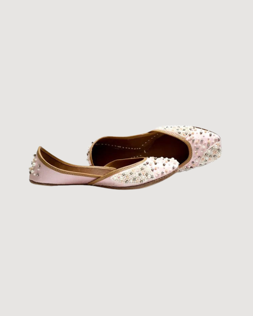 Pink Ethnic Punjabi leather Jutti with Pearl Work | Indian Traditional Mojari | Women's Khussa Shoes | Indian Ballet Flats