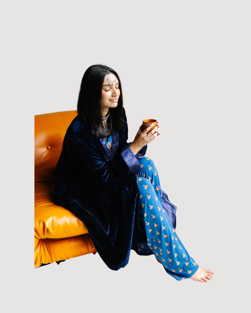 Adult Robe – Velvet & Satin – Blue Diya