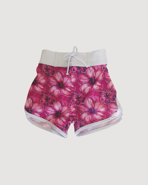 Hibiscus Hunny Print Kids Surf Shorts - CULTR